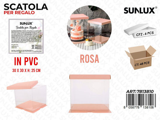 SCATOLA REGALO IN PVC ROSA 30*30*25CM /PZ DA 6**