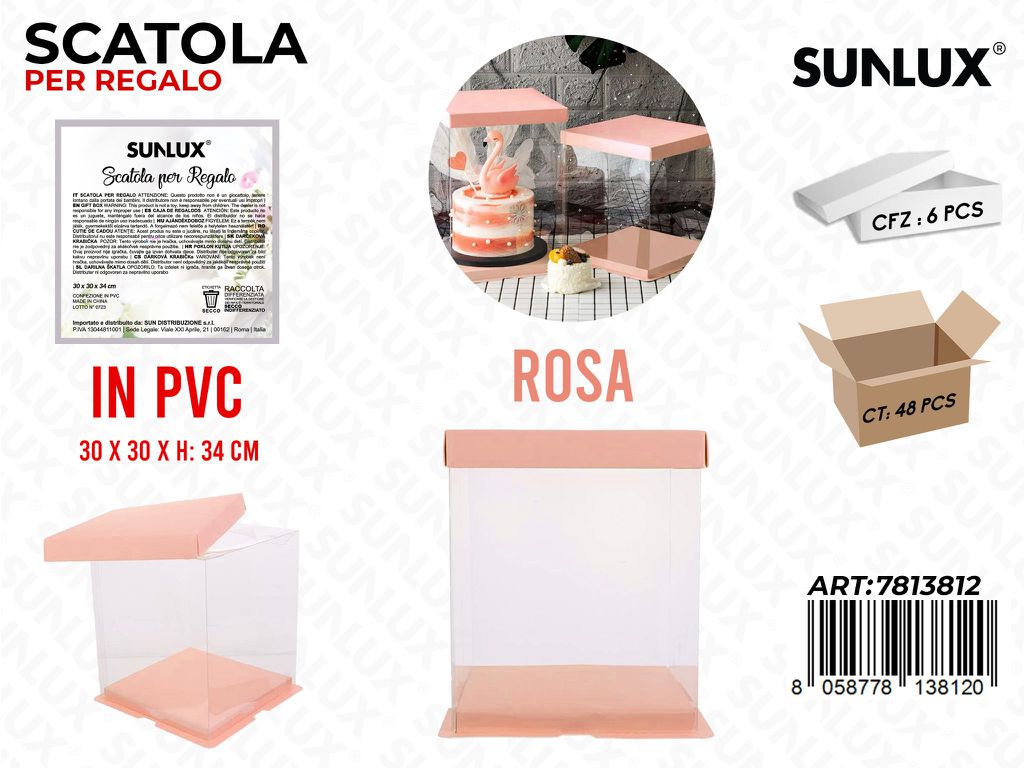 SCATOLA REGALO IN PVC ROSA  30*30*34CM /PZ DA 6**