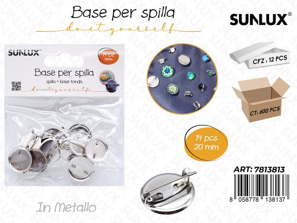 Sunlux Base per Spilla Metallo 14PCS 20MM