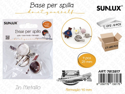 Sunlux Base per Spilla Metallo 4PCS 25MM