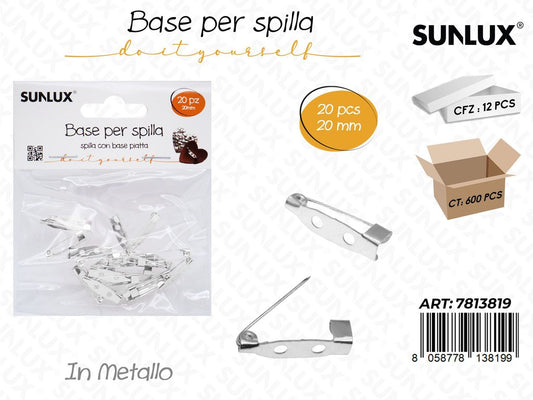 Sunlux Base per Spilla Metallo 20PCS 20MM