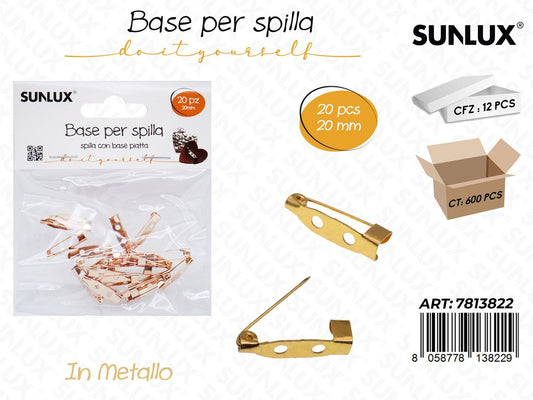 Sunlux Base per Spilla Metallo 20PCS 20MM