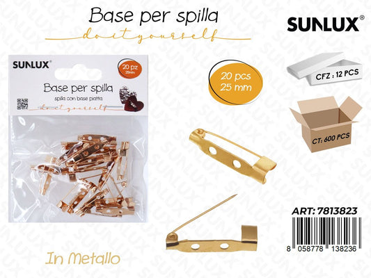 Sunlux Base per Spilla Metallo 20PCS 25MM