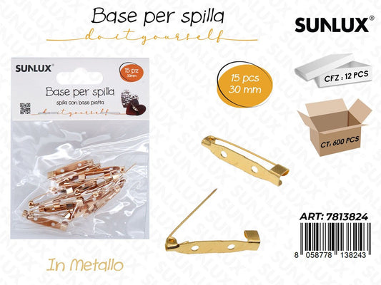 Sunlux Base per Spilla Metallo 15PCS 30MM