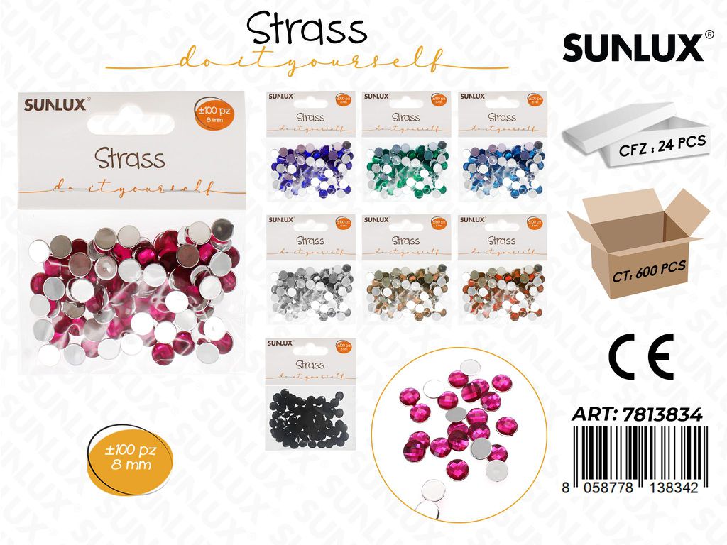 Sunlux Strass Col. Ass. 100PCS 8MM / Pz da 24