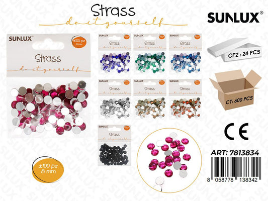 Sunlux Strass Col. Ass. 100PCS 8MM / Pz da 24