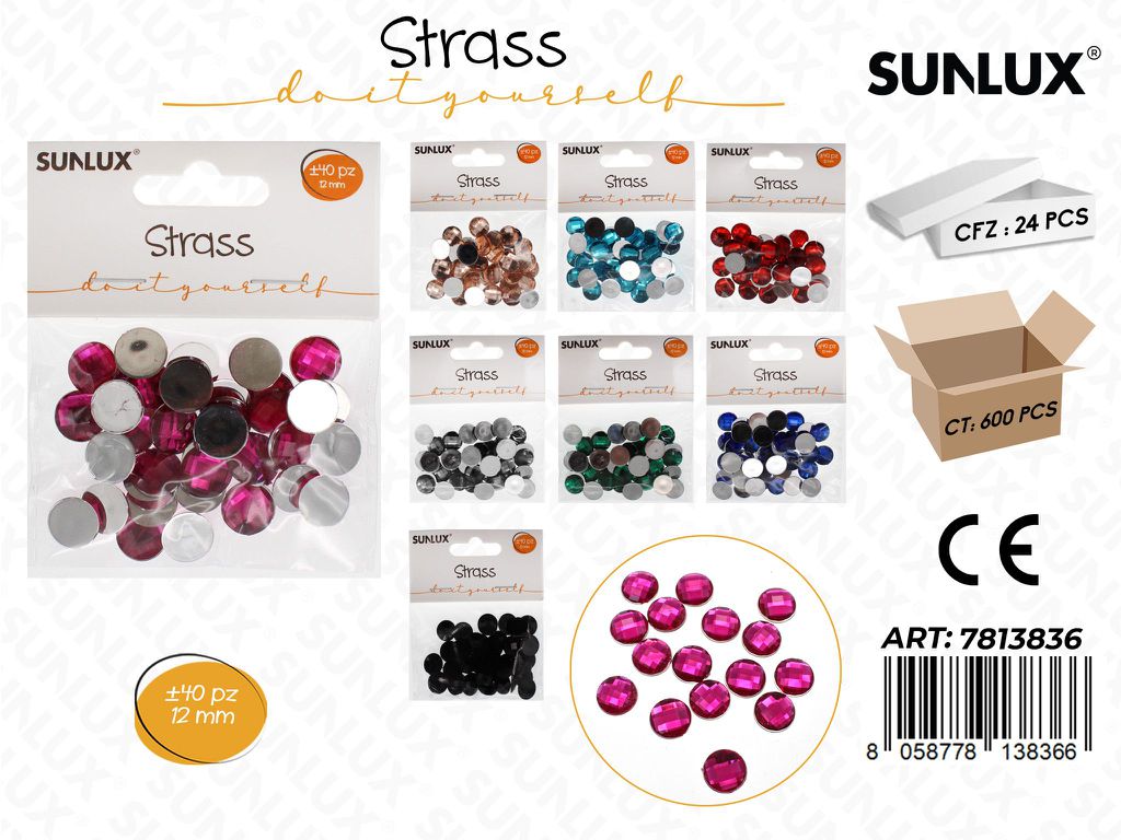 Sunlux Strass Col. Ass. 40PCS 12MM / Pz da 24