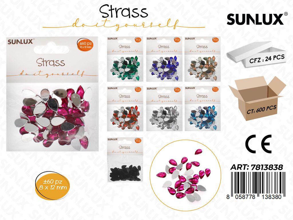 Sunlux Strass Col. Ass. 60PCS 8*12MM/ Pz da 24