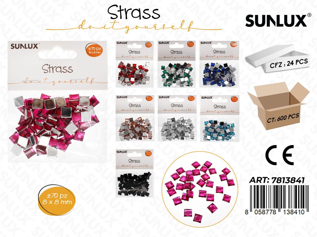 Sunlux Strass Col. Ass. 70PCS 8*8MM / Pz da 24