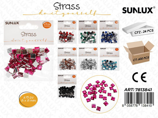 Sunlux Strass Col. Ass. 70PCS 8*8MM / Pz da 24
