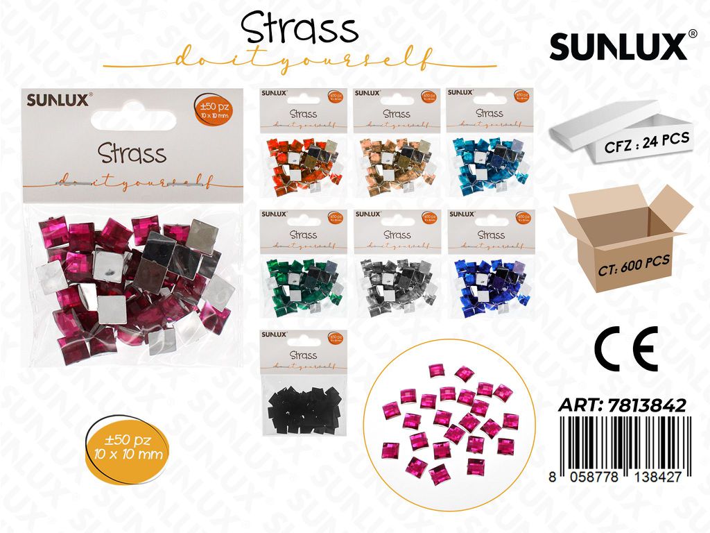 Sunlux Strass Col. Ass. 50PCS 10*10MM / Pz da 24