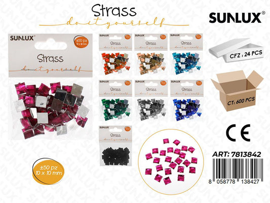 Sunlux Strass Col. Ass. 50PCS 10*10MM / Pz da 24