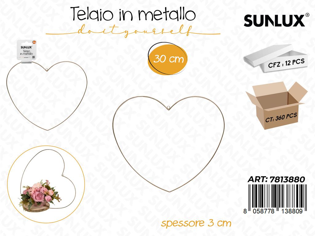 Sunlux Telaio in Metallo Cuore 3*30CM