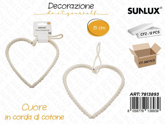 Sunlux Dec. Cuore in Corda Cotone 15CM