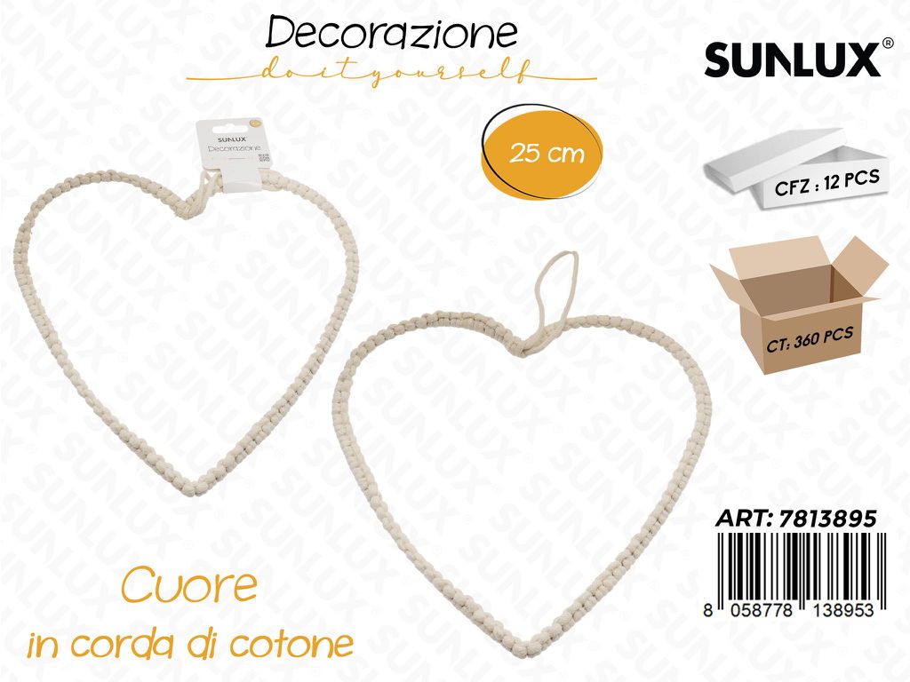 Sunlux Dec. Cuore in Corda Cotone 25CM