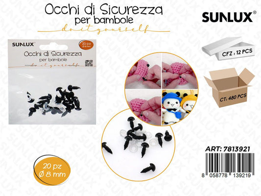 Sunlux Occhi di Sicurezza per Bambole 20PCS 8MM