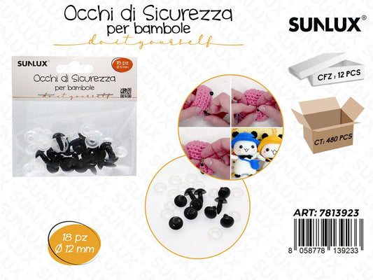 Sunlux Occhi di Sicurezza per Bambole 18PCS 12MM