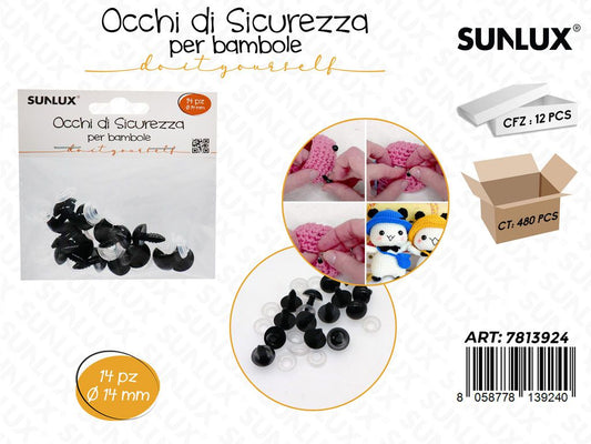 Sunlux Occhi di Sicurezza per Bambole 14PCS 14MM
