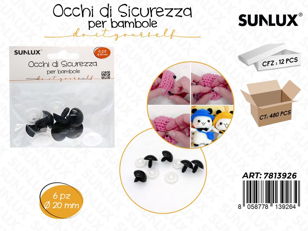 Sunlux Occhi di Sicurezza per Bambole 6PCS 20MM