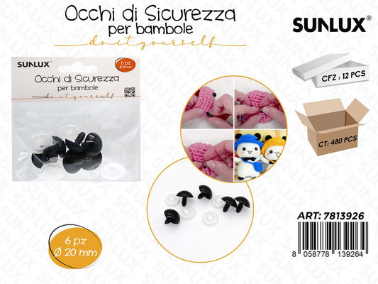 Sunlux Occhi di Sicurezza per Bambole 6PCS 20MM