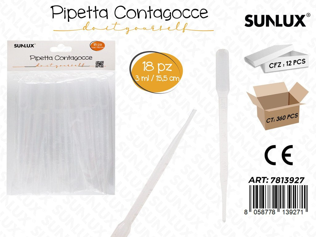 Sunlux Pipetta Contagocce 18PCS 3ML 15.5CM