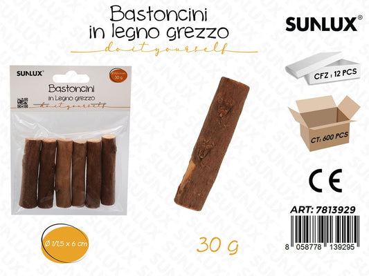 Sunlux Bastoncini in Legno Grezzo 30GR 1-1.5*6CM