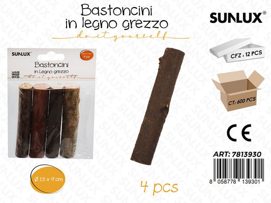 Sunlux Bastoncini in Legno Grezzo 4PCS 1.5*9CM