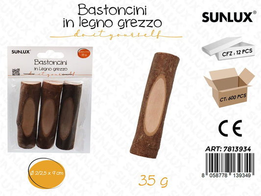 Sunlux Bastoncini in Legno Grezzo 35GR 2-2.5*9CM