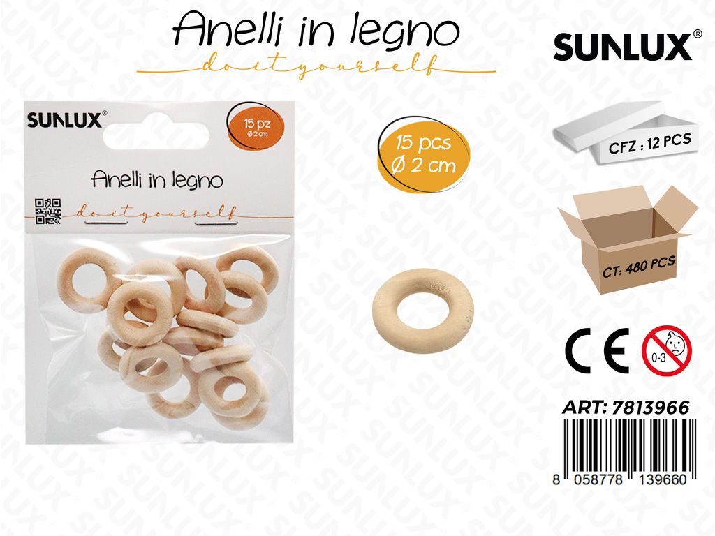 Sunlux Anelli in Legno 15PCS D.2CM