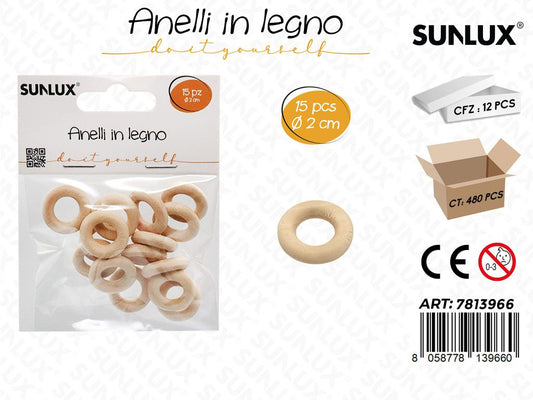 Sunlux Anelli in Legno 15PCS D.2CM