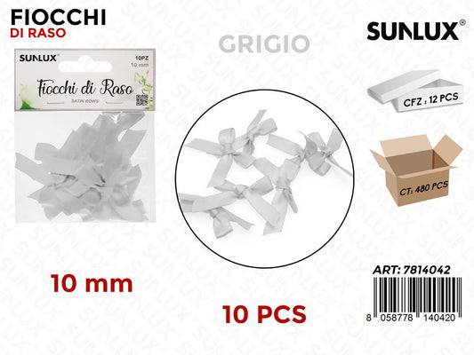 Sunlux Fiocchi di Raso Grigio 10PCS 10MM