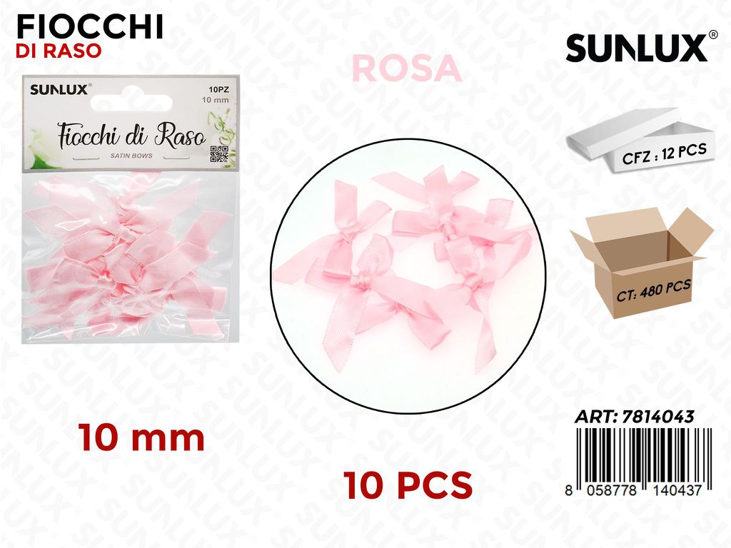 Sunlux Fiocchi di Raso Rosa 10PCS 10MM