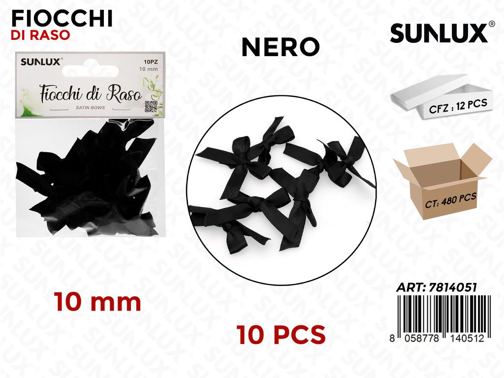 Sunlux Fiocchi di Raso Nero 10PCS 10MM