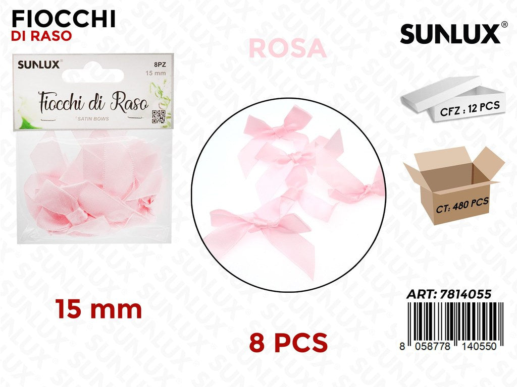 Sunlux Fiocchi di Raso Rosa 8PCS 15MM