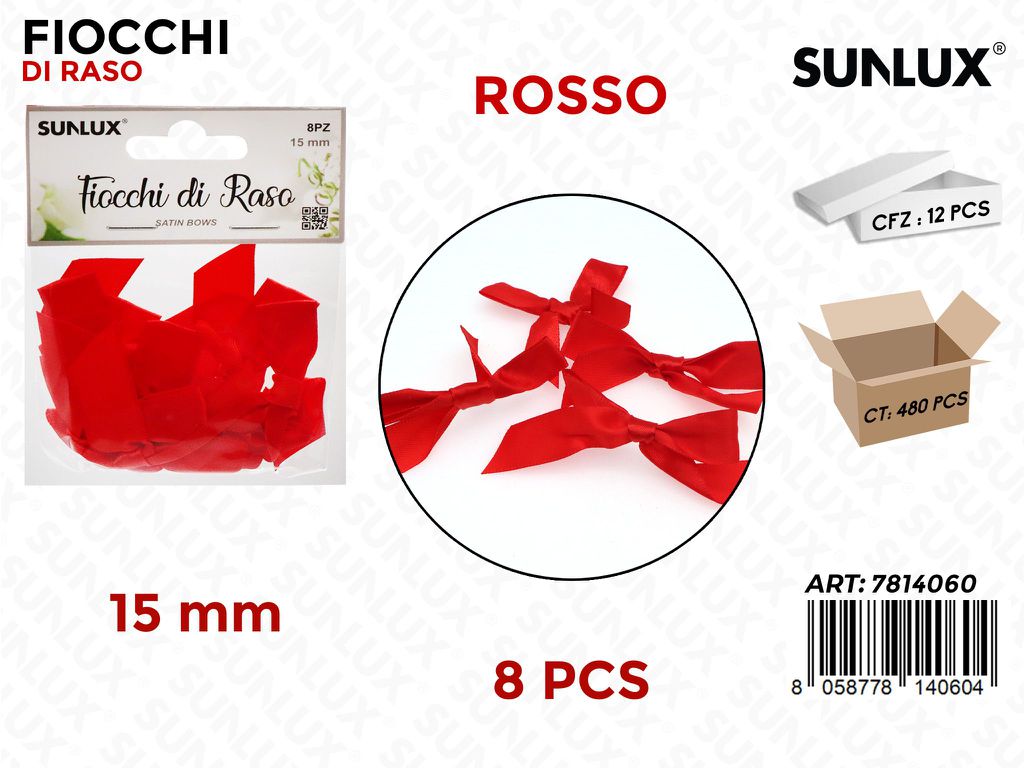 Sunlux Fiocchi di Raso Rosso 8PCS 15MM