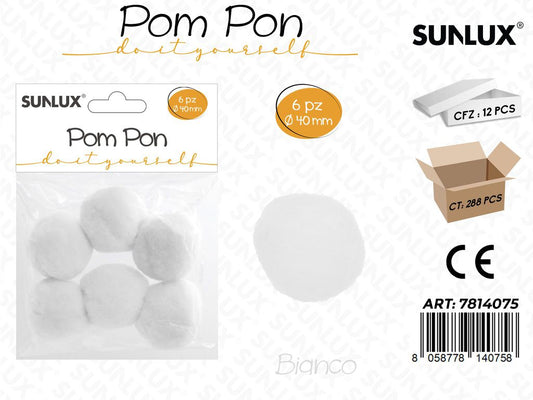 Sunlux Pompon Bianco 6PCS D.40MM