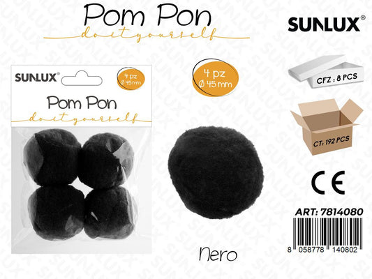 Sunlux Pompon Nero 4PCS D.45MM