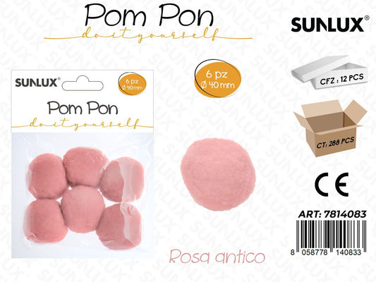 Sunlux Pompon Rosa Antico 6PCS D.40MM