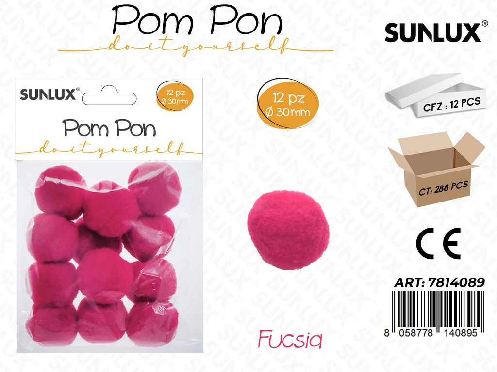 Sunlux Pompon Fucsia 12PCS D.30MM