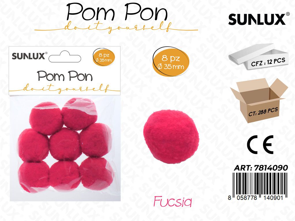 Sunlux Pompon Fucsia 8PCS D.35MM