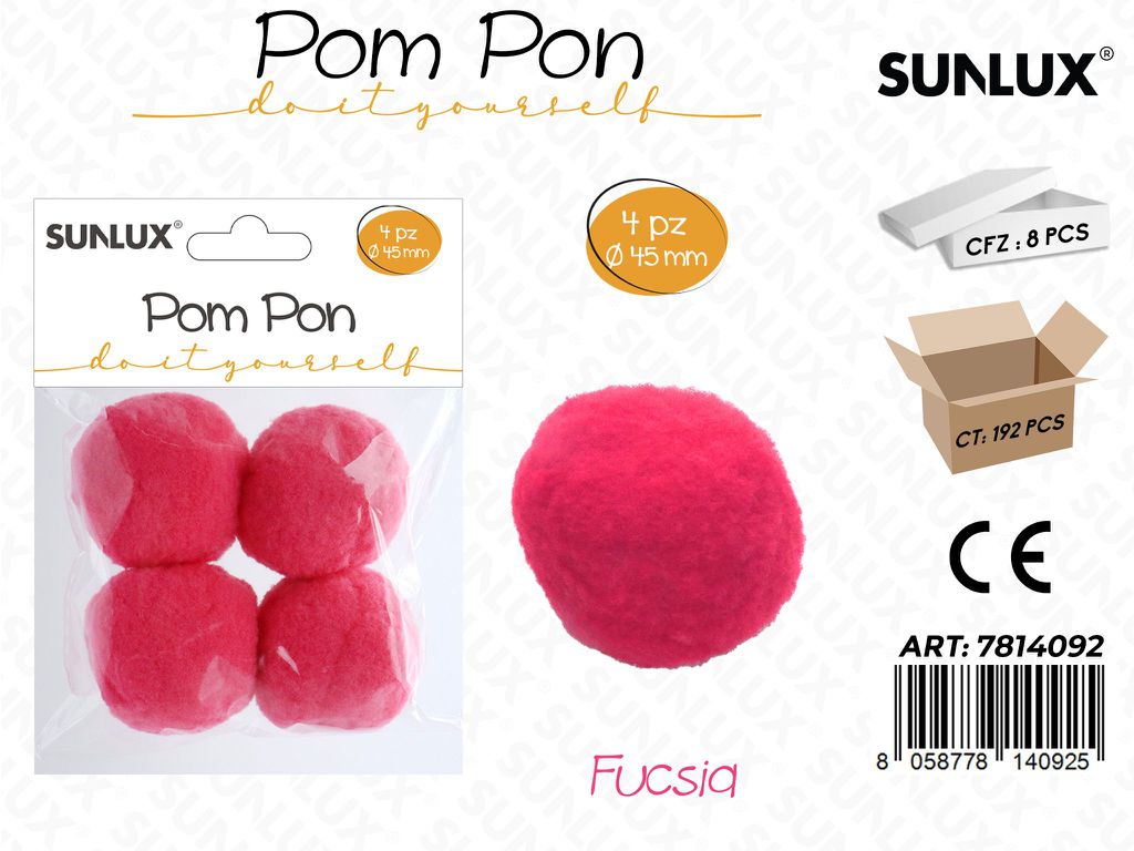 Sunlux Pompon Fucsia 4PCS D.45MM
