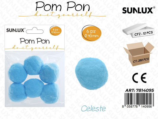 Sunlux Pompon Celeste 6PCS D.40MM