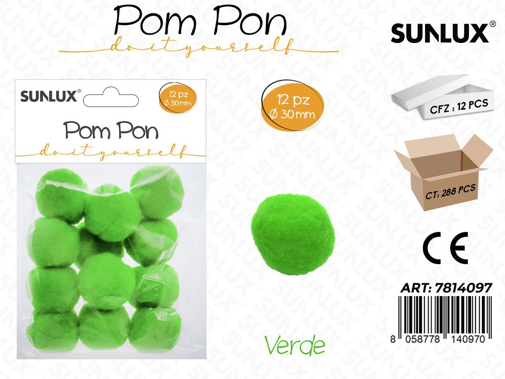 Sunlux Pompon Verde 12PCS D.30MM