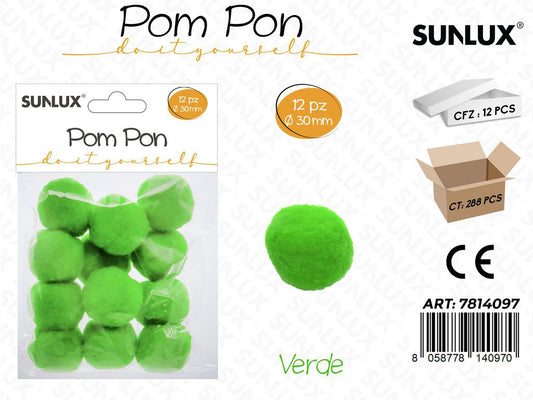 Sunlux Pompon Verde 12PCS D.30MM