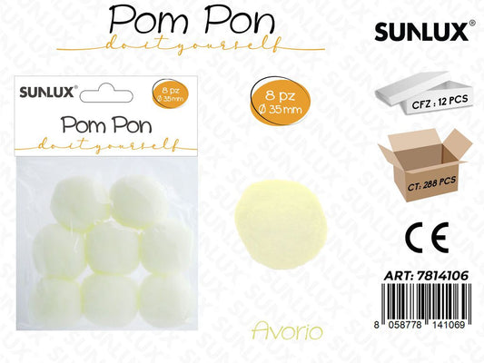 Sunlux Pompon Avorio 8PCS D.35MM