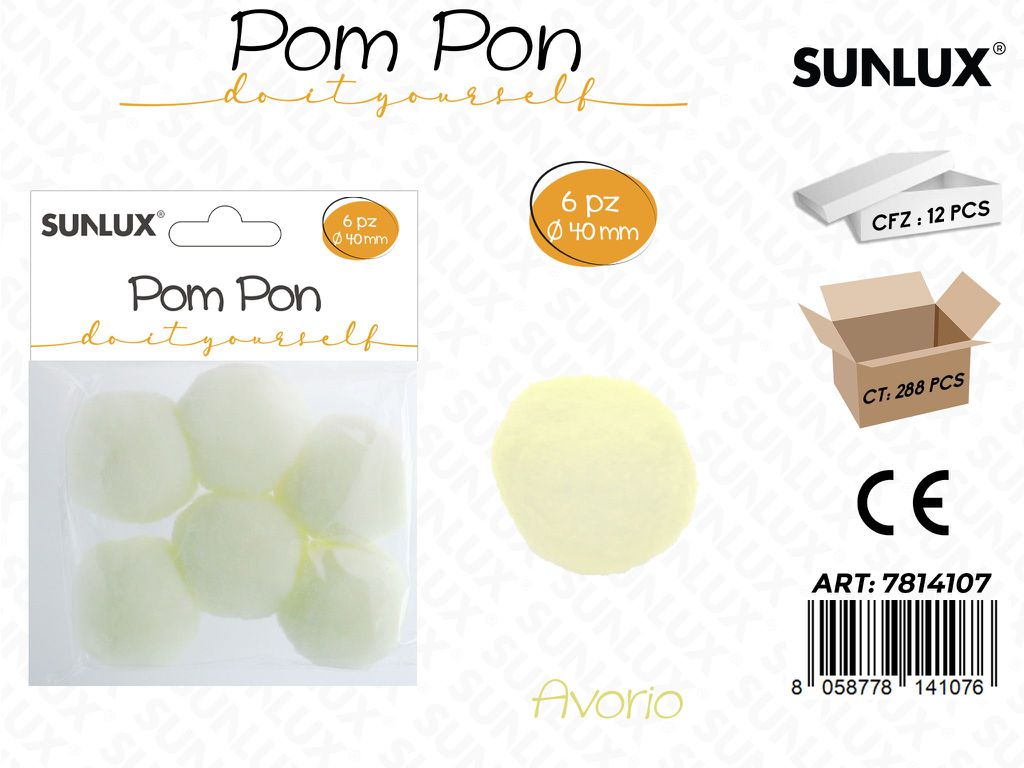 Sunlux Pompon Avorio 6PCS D.40MM