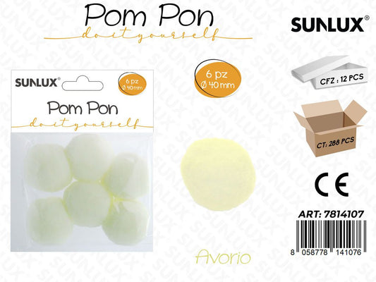 Sunlux Pompon Avorio 6PCS D.40MM