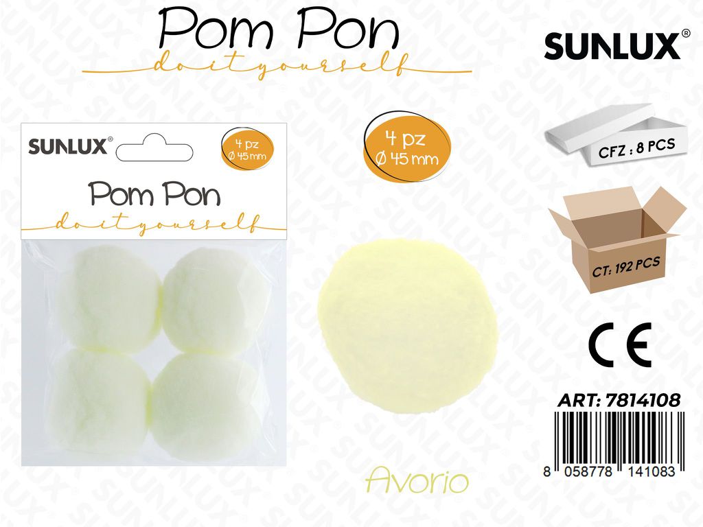 Sunlux Pompon Avorio 4PCS D.45MM