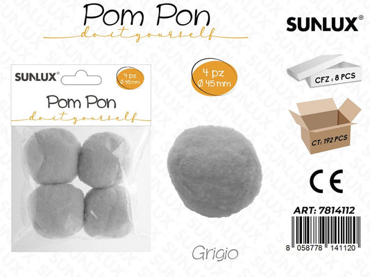 Sunlux Pompon Grigio 4PCS D.45MM