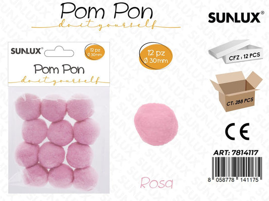 Sunlux Pompon Rosa 12PCS D.30MM